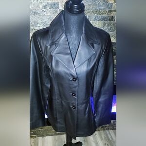 Worthington Black Leather Coat Size Medium